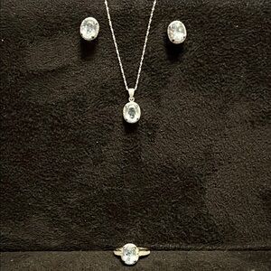 Elegant Silver Necklace Set with Blue Topaz Gemstones